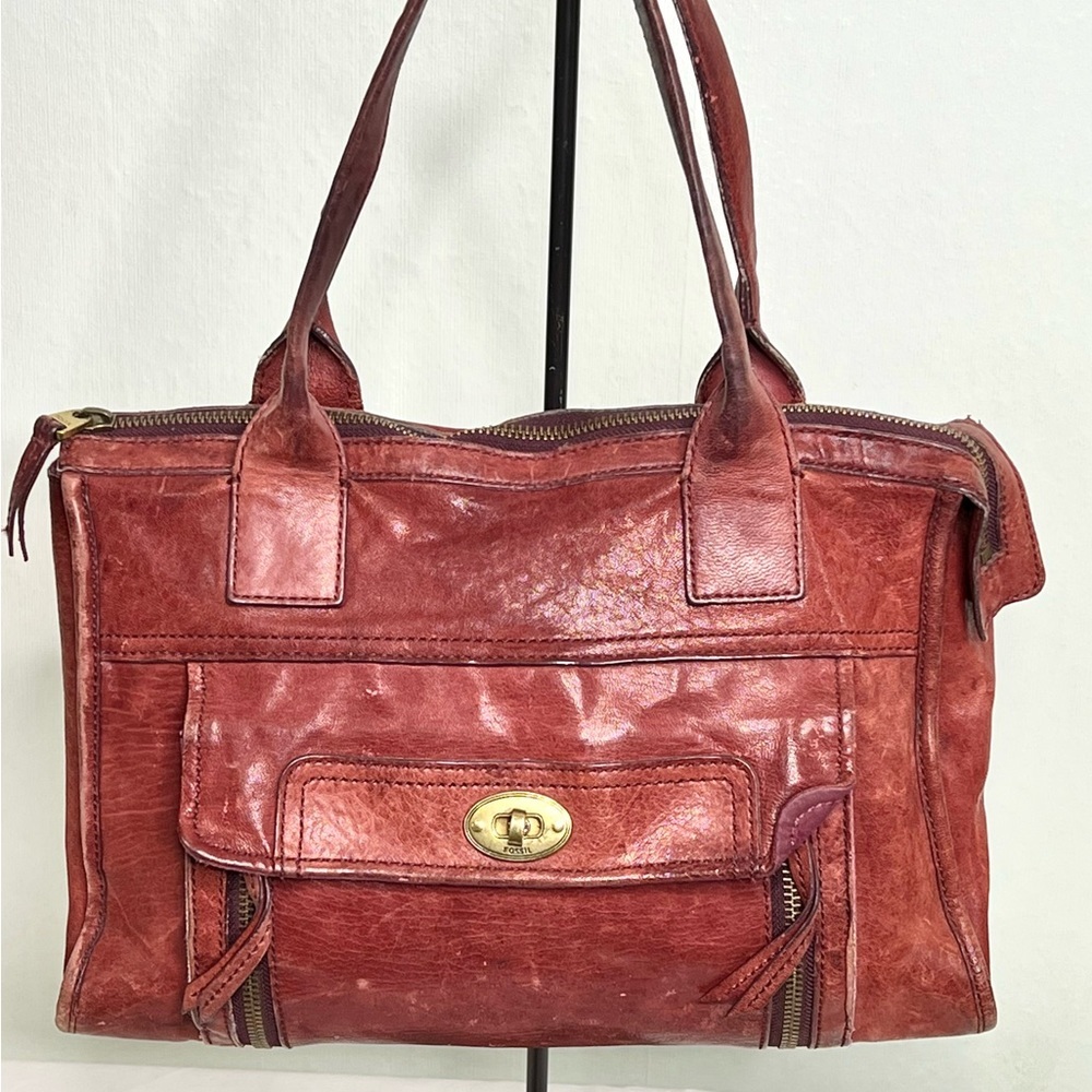 FOSSIL  MAROON BROWN COLORED LEATHER HANDBAG